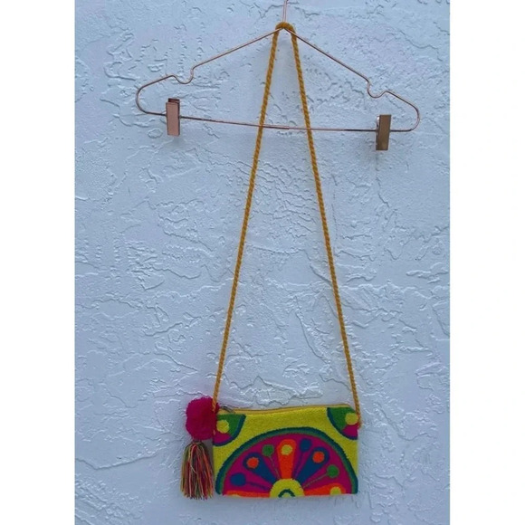 Wayuu Clutch Wallet Long Strap 100% Handmade Crossbody Bag Multi 9"x6" - Picture 2 of 7